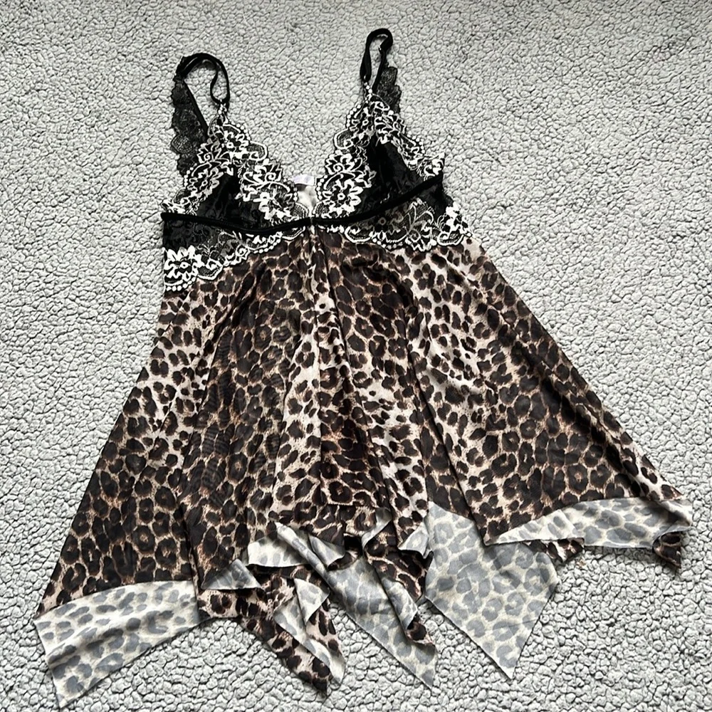 Avidlove Leopard Print Lace Babydoll Strap V Neck Lingerie Chemise - Picture 6 of 9